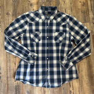 Roper Womens Blue Plaid Pearl Snap Western Button Up Size Large